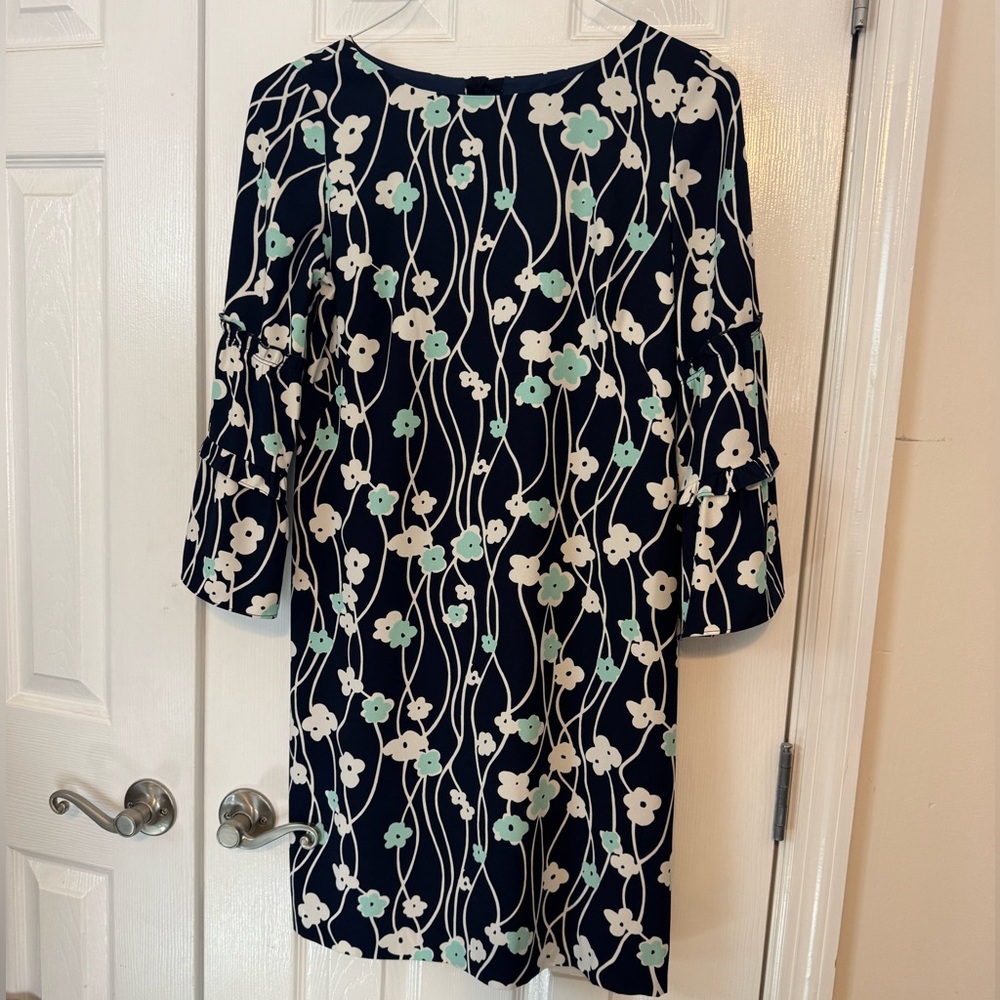Talbots Navy Blue Floral Midi Dress